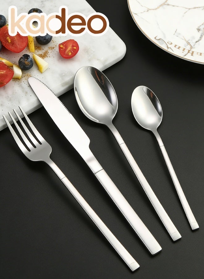 kadeo Silverware Set for 4, 16 Piece Heavy Duty Stainless Steel Flatware Utensils Cutlery Set Including Steak Knife Fork and Spoon, Dishwasher Safe, Gift Package for Wedding Housewarming - Image 2
